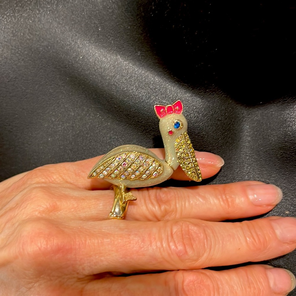 Vintage Betsey Johnson sparkly pelican ring
